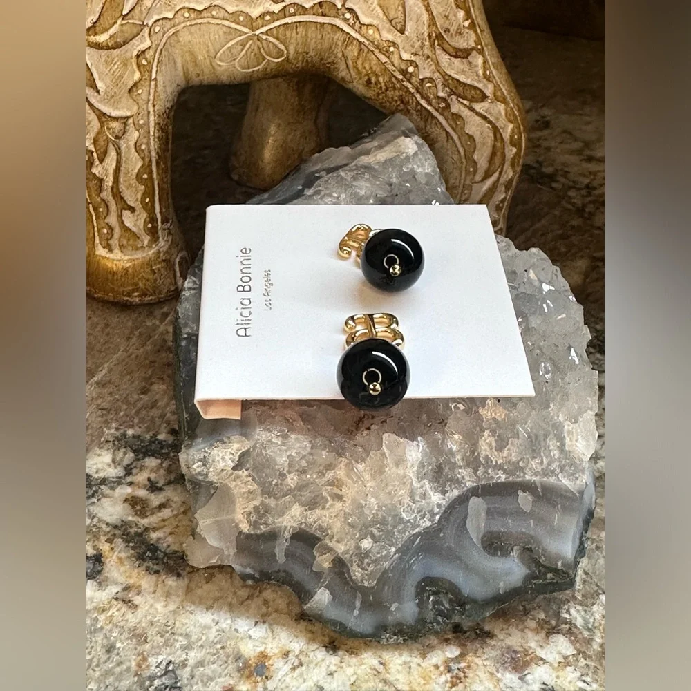 COPY - Gold  Alicia Bonnie Black Bead Dangle Earrings - Picture 2 of 8